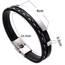 Pulseira Masculina em Couro e Aço Inoxidável - ThunderBrace