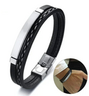 Pulseira Masculina em Couro e Aço Inoxidável - ThunderBrace