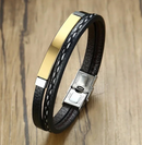 Pulseira Masculina em Couro e Aço Inoxidável - ThunderBrace